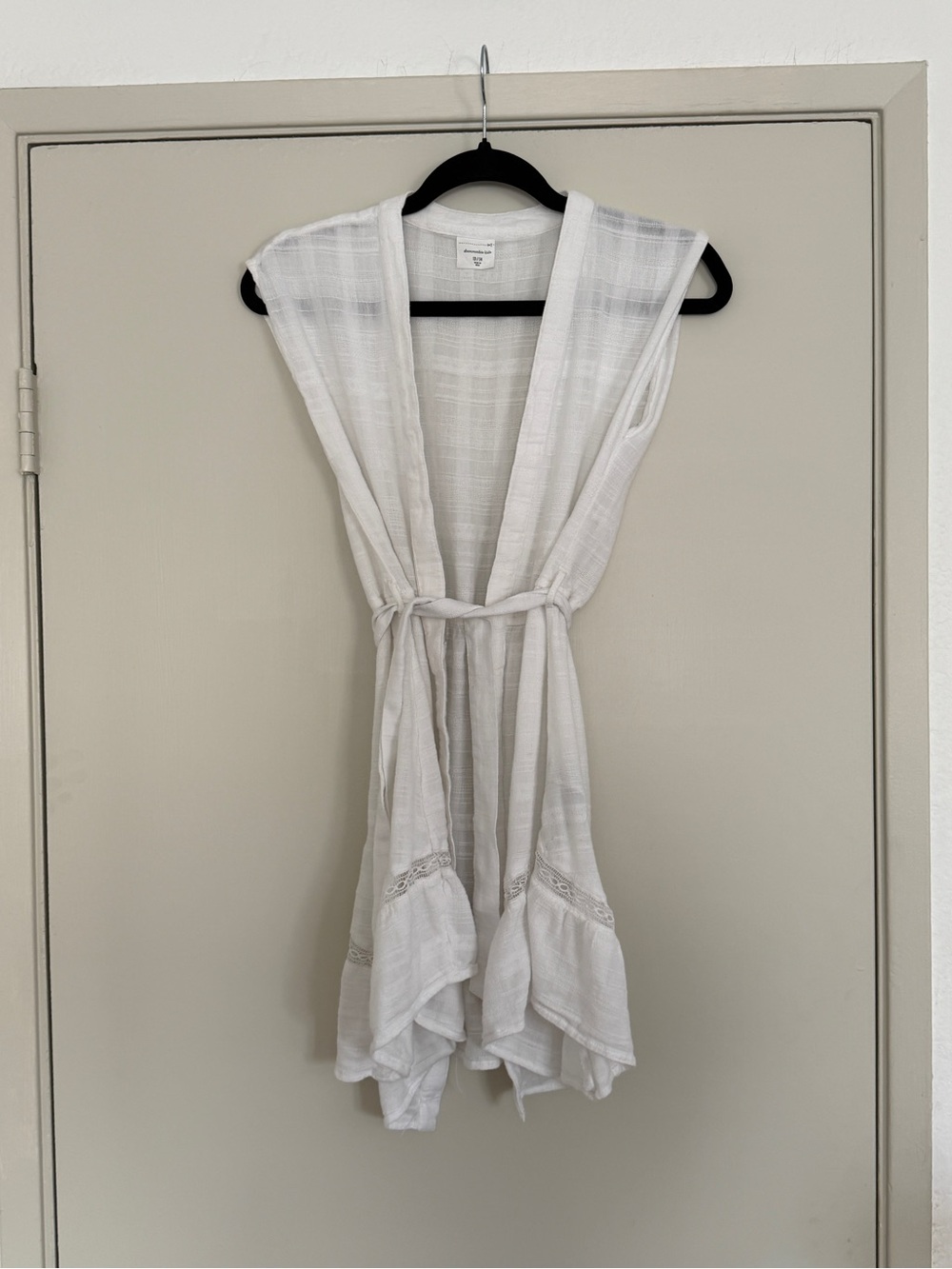 abercrombie kids White Sheer Open Front Vest with Textured Stripes